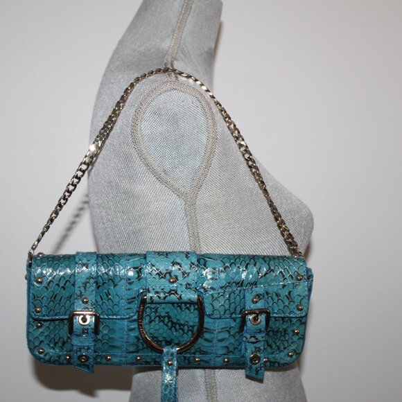 Dolce & Gabbana Turquoise Python Embossed Clutch Shoulder Bag O-Ring - Picture 1 of 10